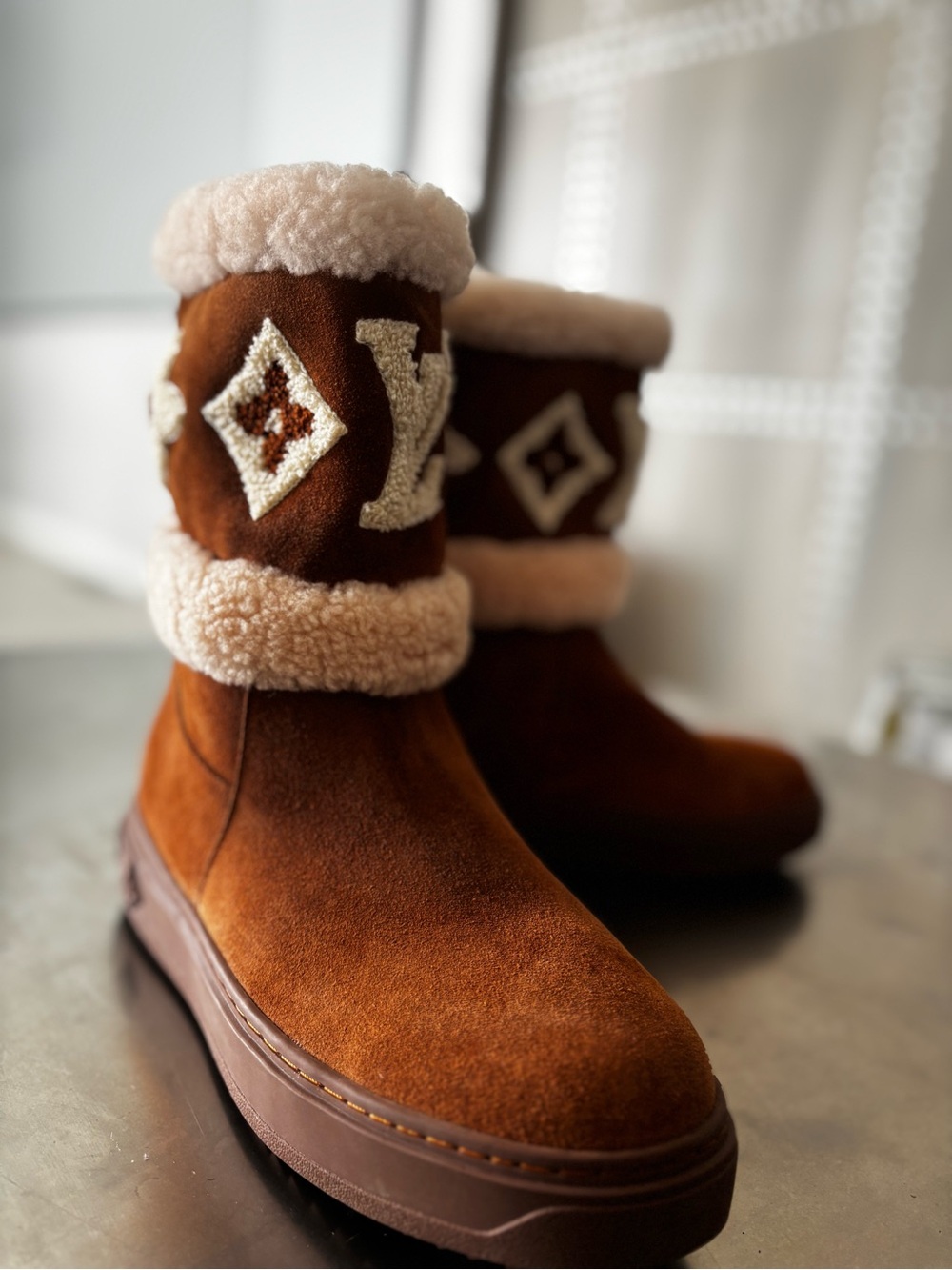 Louis Vuitton Brown Shearling-Trim Winter Boots - Picture 2 of 8